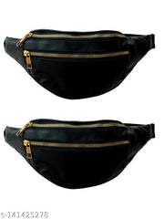 Black Color Leather Waist Bag for Men and Women Unisex Waist Pouch and Belt Bags Combo Classy Casual Wear With Adjustable Straps