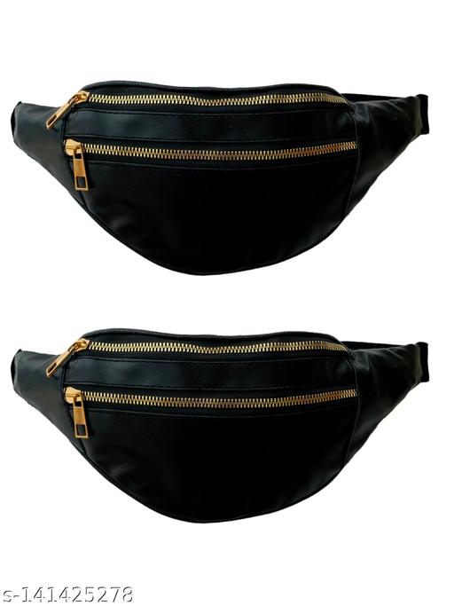 Black Color Leather Waist Bag for Men and Women Unisex Waist Pouch and Belt Bags Combo Classy Casual Wear With Adjustable Straps
