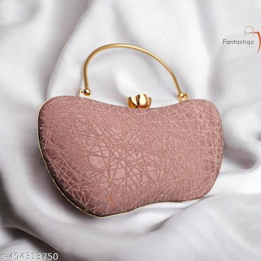 Fantastiqo Pink Apple Shape Textured Party Clutch Bag with Golden Handle