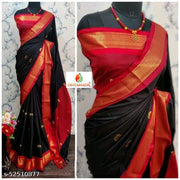 Paithani Cotton Silk Black Tassels and Latkans Saree With Blouse