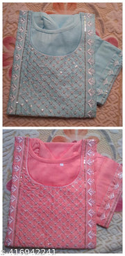Women Neck Border Embroidered  Straight Fancy Kurta Combo Pack Of 2