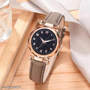 Number Dial Leather Belt Analog Wrist Watch for Women and Girls