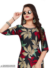 Polyster/Crepe fabric-Stylish Women's MultiColor Digital Printed Straight Kurti (COMBO-2)