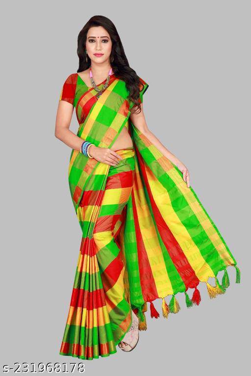 UPADA SILK SAREE,Checkered Daily Wear Cotton Silk Saree