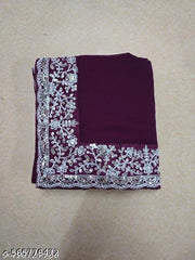 Georgette Embroidered Elegant Purple Color Sreee With Blouse
