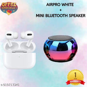 Airpro True Wireless Bluetooth Earphones with 30 Hours Playtime & Compatible for all Smartphones (White) + Mini Bluetooth Speaker Any Random Colour - COMBO