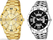 Day n Date Men Stylish Analog Latest Watches Combo - Set of 2 - GOLD-20-AND-SLV-21
