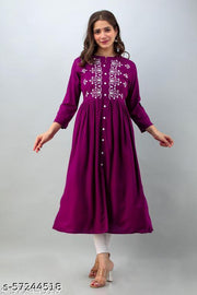 PJ KURTI WOMENS RAYON MOR STYLE STRAIGHT EMBROIDERED KURTI