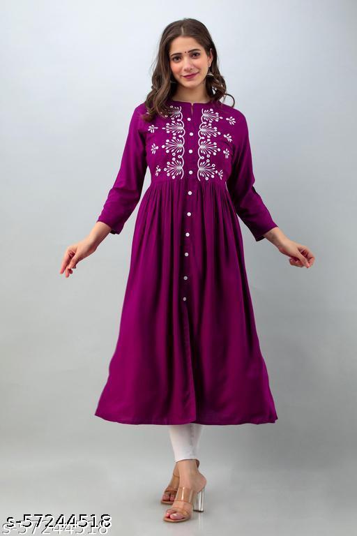 PJ KURTI WOMENS RAYON MOR STYLE STRAIGHT EMBROIDERED KURTI