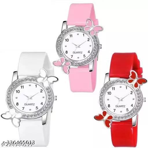 Analogue multi Dial Rubber Strap Watch for Girl's and Women Pack of 3 Combo Women's and Girl's Watches Combo