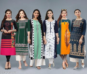 Crepe Printed Straight Festival Kurti Wear link Festive Wear,Office Wear,wedding Wear,Casual Wear,Party Wear,Daily Wear Kurti (Combo Pack 6 Kurta )