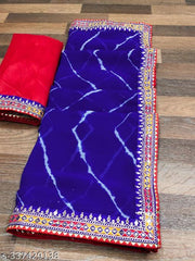 sawan special lahariya print georgette saree, soft georgette fabric with codding sequence with multi colour dhaga embroidery work lace on border.superhit mothra design with blouse.