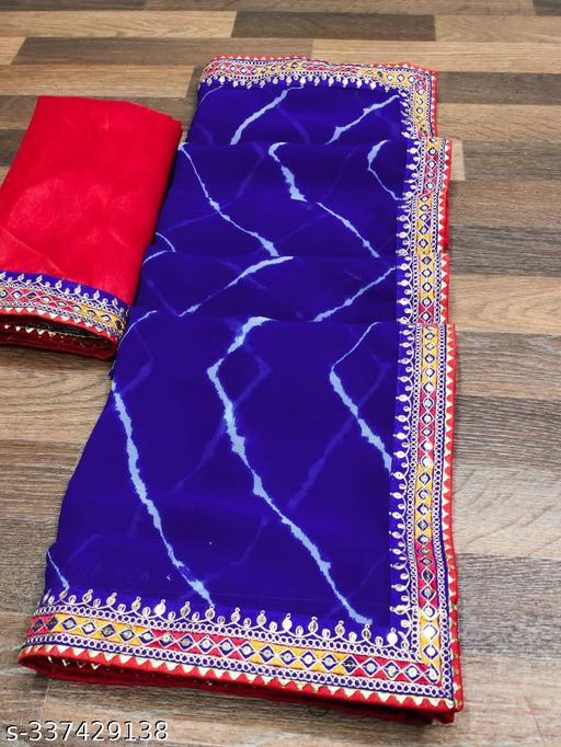 sawan special lahariya print georgette saree, soft georgette fabric with codding sequence with multi colour dhaga embroidery work lace on border.superhit mothra design with blouse.