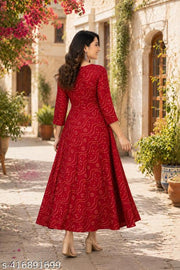 ANGRKHI STYLISH BEAUTIFUL PRINTED KURTA FOR WOMEN AND GIRLS| 3/4TH SLEEVES ROUND NECK BHADNI| CASUAL WEAR AND FESTIVAL WEAR KURTA IN RAYON FABRIC