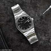 Premium Quality Pattern Black Dail Stainless Steel Strap Royal Look Analog Watch For Men&Boys