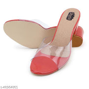 Taydol Women Fancy medium Block Heel synthetic pvc sole open Toe western-embellished slip-on Transparent Peach Sandal (53)
