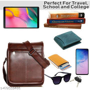 Stylish PU Leather Padded Sling Cross Body Travel Office Business Messenger One Side Shoulder Bag for Men & Women