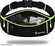 Running Belt 3 Pocket Black | Adjustable Waist Pouch for Running, Jogging, Gym, Travel & Outdoor