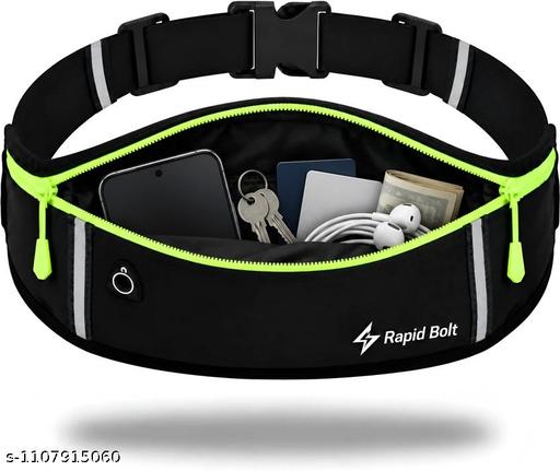 Running Belt 3 Pocket Black | Adjustable Waist Pouch for Running, Jogging, Gym, Travel & Outdoor