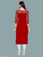 Casual American Crepe And Rasal Net Round Neck And 3/4 Sleeves Stylish Kurti For Womans