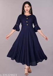 Trendy Ethnic Women's Solid Flared Kurtis (Navy Blue)