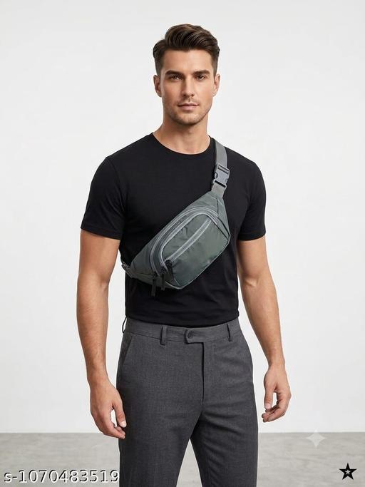 Unisex Dark Grey Travel Waist Pouch | Durable Nylon Belt Bag with Multiple Zipper Pockets