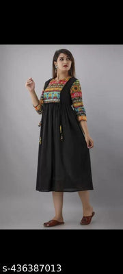 women printed pom pom anarkali kurti
