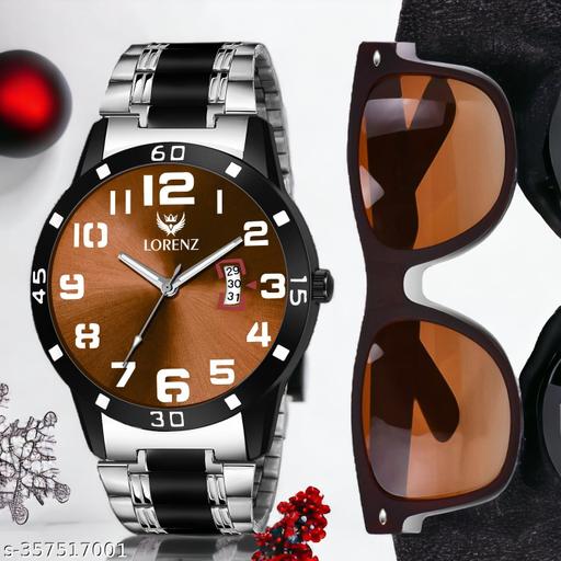 Lorenz Brown Dial Watch & Brown Matte Sunglasses Gift Combo for Men & Boys | Gift combo for Men | CM-3055SN-13-VAR