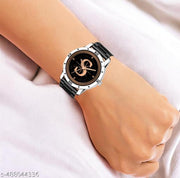 Welix Analog Round Black Dial ALPHABET S Design Stylish Black PU Strap Classic Design Fancy Wrist Watch for Men and Boys, Pack of 1 - ALPHA-S-AVO-SIL-CDBLK
