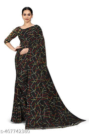 Dori Sarees Black Georgette Saree With Sari For Woman With Blouse Piece