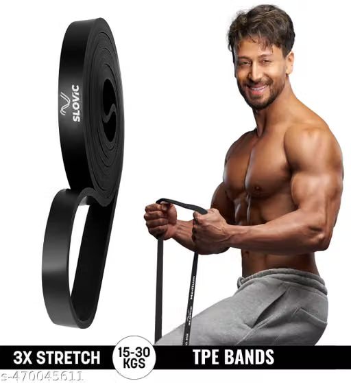 SLOVIC TPE Bands for Workout | Pull Up & Stretching | Heavy Duty Material | Resistance Band for Home Workouts & Stretching Bands for Exercise | Gym Equipment for Home Workout | Ideal for Men & Women | Black | Strength 15-30 Kgs