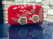 Women Stylish & Trendy Red Velvet Embroidery Clutch