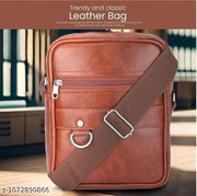 BAGVERSE TAN Premium PU Leather Mini Sling Bag for Men | Cross Body Travel Side Bag | Adjustable Detachable Strap | Multi Pocket Casual Shoulder Bag | Black