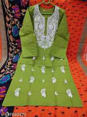 Latest Chikan Women's Lucknowi Chikan Embroidered Regular Fit Cotton Kurti Kurta