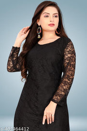 Women Self Design Net Straight Kurta