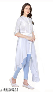 Polyster/Crepe fabric-Glitter Fashion Women and Girls Front Slit Open Long Asymmetric Kurta/Kurti Dress