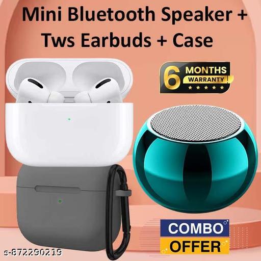 Buetooth Speaker, 3 Watt mini Bluetooth Speaker, Mega Bass Portable Speaker, Best Quality Speaker, Bluetooth Speaker 3D with Loud Stereo Sound and Long Playtime wth Wireless buds + Grey Case - Combo