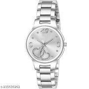 BOLUN Bolun Silver Double Heart Dial Metal Silver Belt Girls watch