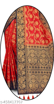 NEW BANARASI SILK SAREE WITH UNSTICHED TASSELS & LATKAN