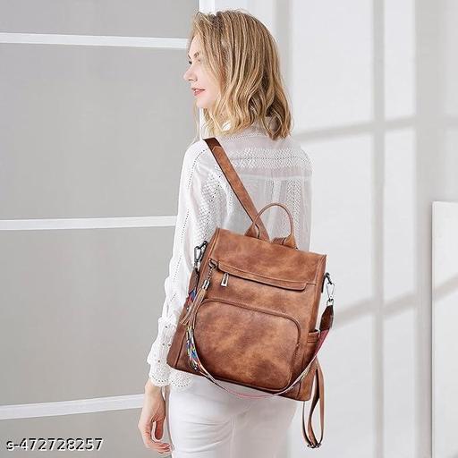 Leather Backpack & Purse for Women | Combo Pack | Shoulder Bag for Women and Girls | College Bag for Girls | Multipurpose Travel Bag | Durable | PU Leather