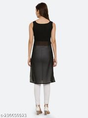 Shimao Women Solid Georgette Sleeveless Straight Kurti