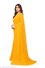 Festive wear Plain Solid  georgette saree with blouse piece