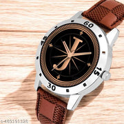 Sky Mart  Analog Round Black Dial ALPHABET J Design Stylish Brown Leather Strap Classic Design Fancy Wrist Watch for Men and Boys, Pack of 1 - ALPHA-J-AVO-SIL-BRW-CHL