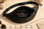 Stylish Black Faux Leather Waist Bag / Crossbody Sling Bag
