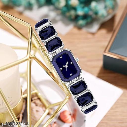 M3 Trader Rectangle Gems Steel Band Watch for Women