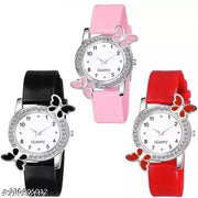 Analogue multi Dial Rubber Strap Watch for Girl's and Women Pack of 3 Combo Women's and Girl's Watches Combo
