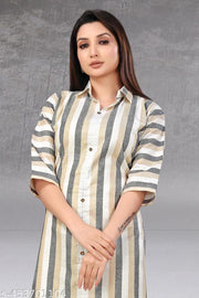Women Striped Khadi Cotton Straight Kurta FANCY COTTON DESIGNER LATEST BOLLYWOOD STRAIGHT KURTI Trendy The New Fancy Bollywood-Inspired Trendy Women's Cotton Straight Kurti Trendy Attractive kurti collar neck