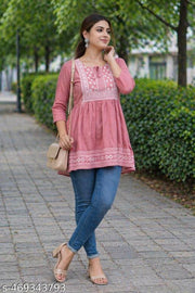 Designer Embroidered Short Kurti for Women | Trendy Ethnic & Western Fusion Top for Office, College & Festive Wear | Rayon Fabric