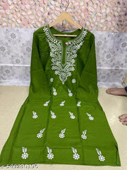 Rayon Chikankari Embrodery Work Kurti.