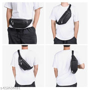 multi-pocket waist pouch | leatherette waist bag | Men’s Adjustable Belt Sling Bag with Spacious Compartments | Durable Leather Look Fanny Pack for Travel & Daily Use Black